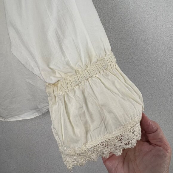 Victorian-Inspired Ruffle Cotton Lace White Medium Blouse Button Romantic Sailor - Picture 4 of 8